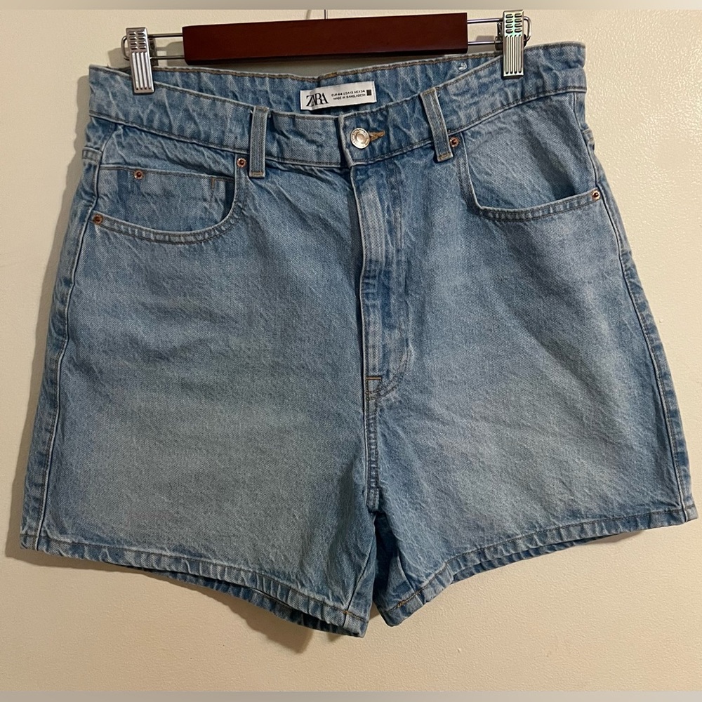 Zara Light Blue High-Waist Denim Shorts